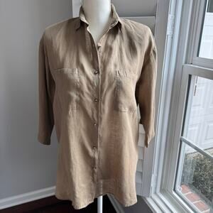T AND N MIAMI Top Womens S Khaki 100% Baird Irish Handkerchief Linen Tunic VTG